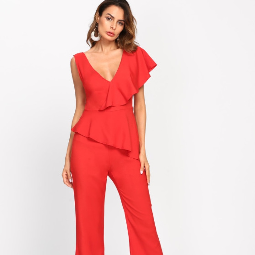 red dark orange peplum Jumpsuit for women